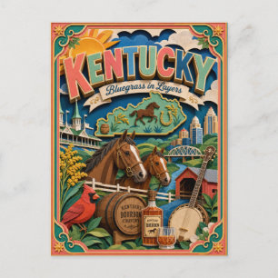Postal PopCut Estados Kentucky Colorido Arte de Papel 3D