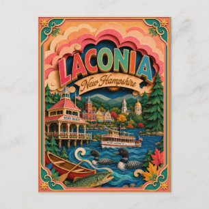 Postal PopCut Estados Laconia New Hampshire Arte en Papel