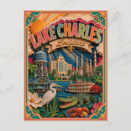 Postal PopCut Estados Lago Charles Louisiana Arte de Pape