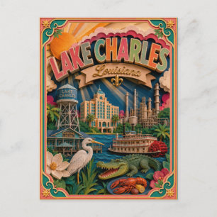 Postal PopCut Estados Lago Charles Louisiana Arte de Pape