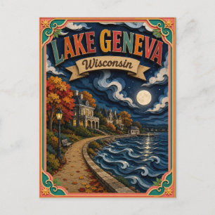 Postal PopCut Estados Lago Geneva Wisconsin Arte de Papel