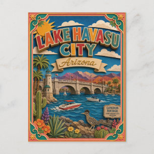 Postal PopCut Estados Lago Havasu Ciudad Arizona Arte de 