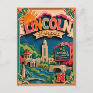 Postal PopCut Estados Lincoln Nebraska Arte de Papel