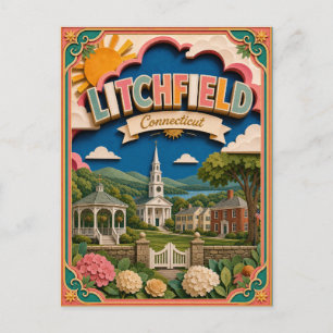 Postal PopCut Estados Litchfield Connecticut Arte de Pape