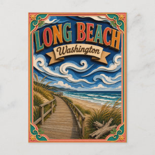 Postal PopCut Estados Long Beach Washington Arte de Papel