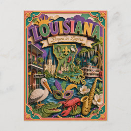 Postal PopCut Estados Louisiana Colorido Arte en Papel 3D