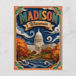 Postal PopCut Estados Madison Wisconsin Arte de Papel
