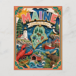 Postal PopCut Estados Maine Colorido Arte de Papel 3D