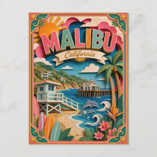 Postal PopCut Estados Malibu California Arte de Papel
