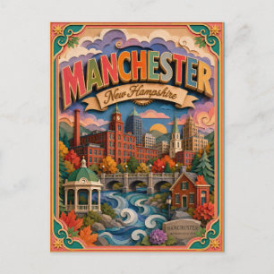 Postal PopCut Estados Manchester New Hampshire Arte de Pa