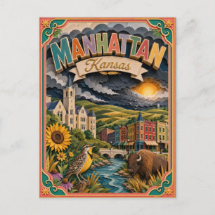 Postal PopCut Estados Manhattan Kansas Arte de Papel