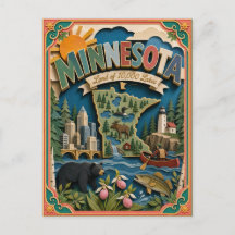 PopCut Estados Minnesota Colorido Arte de Papel 3D