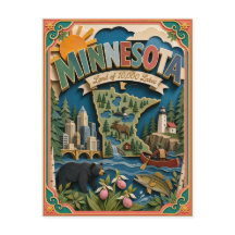 PopCut Estados Minnesota Colorido Arte de Papel 3D