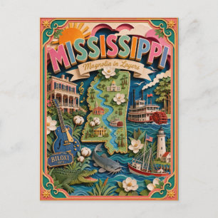 Postal PopCut Estados Mississippi Arte en Papel 3D Colori
