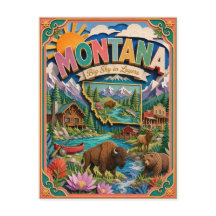 PopCut Estados Montana Colorido Arte de Papel 3D