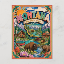 Postal PopCut Estados Montana Colorido Arte de Papel 3D