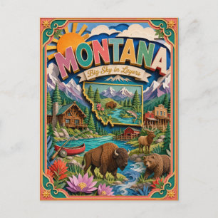 Postal PopCut Estados Montana Colorido Arte de Papel 3D