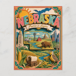 Postal PopCut Estados Nebraska Colorido Arte de Papel 3D