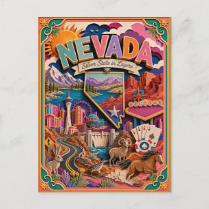 Postal PopCut Estados Nevada Colorido Arte de Papel 3D