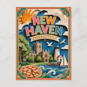 Postal PopCut Estados New Haven Connecticut Arte de Papel