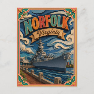 Postal PopCut Estados Norfolk Virginia Arte en Papel