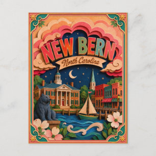 Postal PopCut Estados Nueva Bern Carolina del Norte Arte