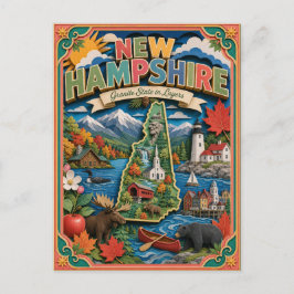 Postal PopCut Estados Nueva Hampshire Arte en Papel Color