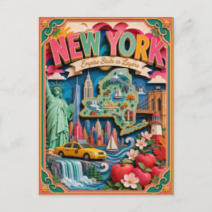 Postal PopCut Estados Nueva York Colorido Arte de Papel 3