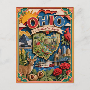 Postal PopCut Estados Ohio Arte en Papel Colorido 3D