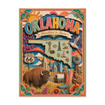 PopCut Estados Oklahoma Colorido Arte de Papel 3D