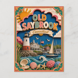 Postal PopCut Estados Old Saybrook Connecticut Arte de Pa