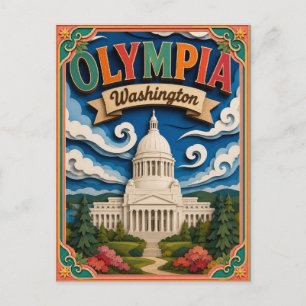Postal PopCut Estados Olympia Washington Arte de Papel