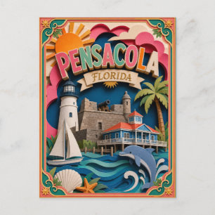 Postal PopCut Estados Pensacola Florida Arte de Papel