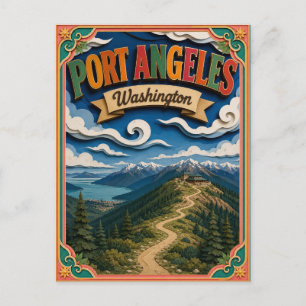 Postal PopCut Estados Port Angeles Washington Arte en Pap