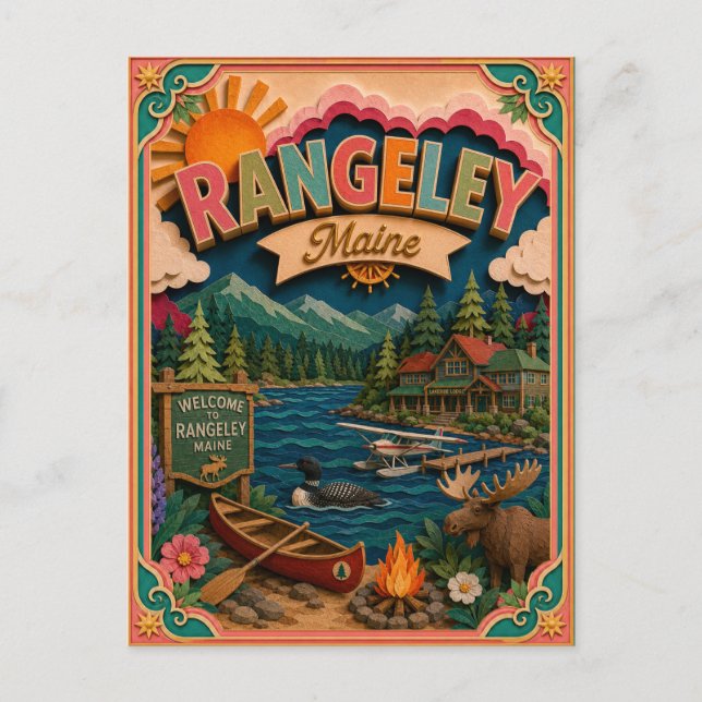 Postal PopCut Estados Rangeley Maine Arte de Papel (Anverso)