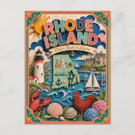 Postal PopCut Estados Rhode Island Colorido Arte de Papel