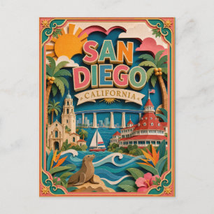 Postal PopCut Estados San Diego California Arte de Papel