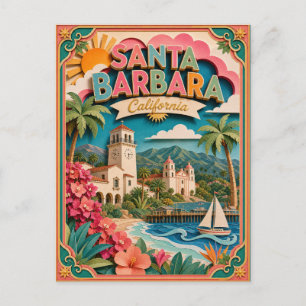 Postal PopCut Estados Santa Bárbara California Arte de Pa