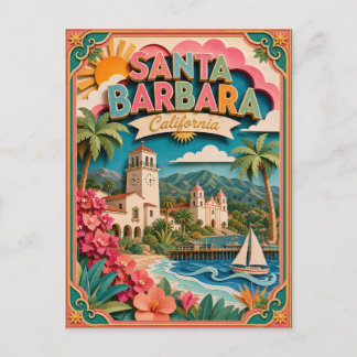 Postal PopCut Estados Santa Bárbara California Arte de Pa
