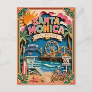 Postal PopCut Estados Santa Mónica California Arte de Pap