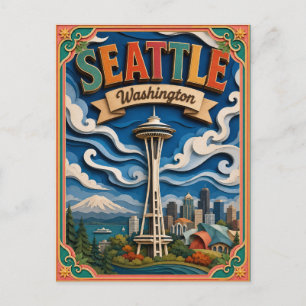 Postal PopCut Estados Seattle Washington Arte en Papel