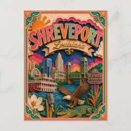 Postal PopCut Estados Shreveport Louisiana Arte de Papel