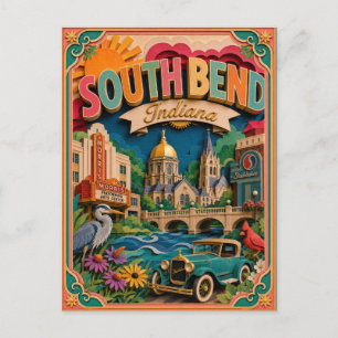 Postal PopCut Estados South Bend Indiana Arte de Papel