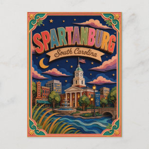 Postal PopCut Estados Spartanburg Carolina del Sur Arte d