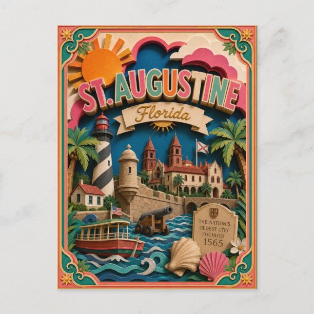 Postal PopCut Estados St. Augustine Florida Arte de Papel (Anverso)