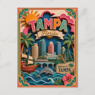 Postal PopCut Estados Tampa Florida Arte de Papel