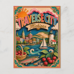 Postal PopCut Estados Traverse City Michigan Arte de Pape