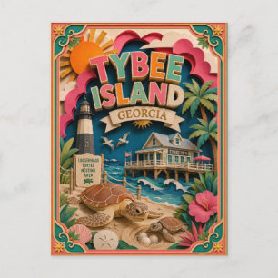 Postal PopCut Estados Tybee Isla Georgia Arte de Papel