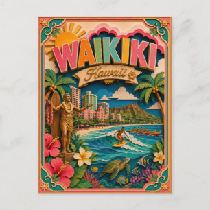 Postal PopCut Estados Waikiki Hawaii Arte de Papel