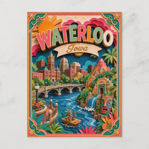 Postal PopCut Estados Waterloo Iowa Arte en Papel